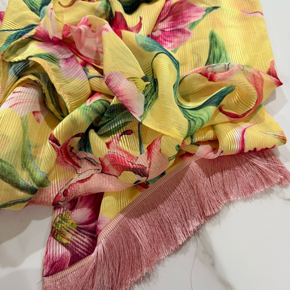 PatBo yellow and pink floral fringe maxi skirt / swim coverup - Picture 7 of 7